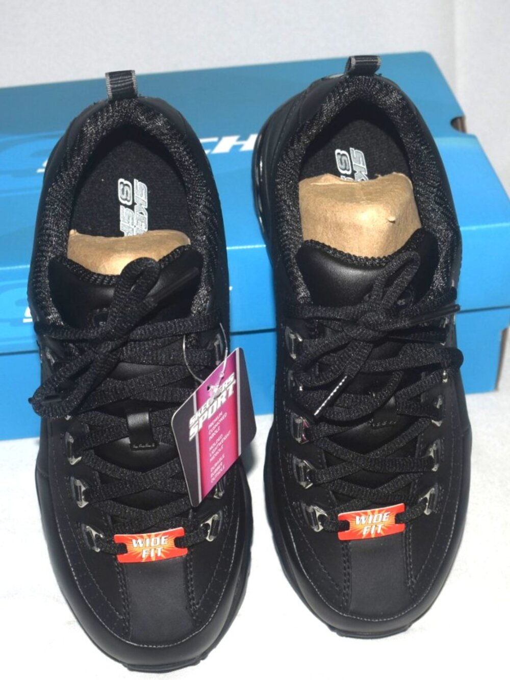 Skechers Black Shoes Lace Up 6.5 Wide Fit New